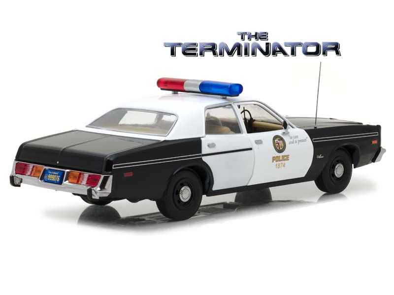 1977 Dodge Monaco Metropolitan Police w/ T-800 Endoskeleton Figure - The Terminator (Artisan Collection) Diecast 1:18 Scale Model - Greenlight 19042