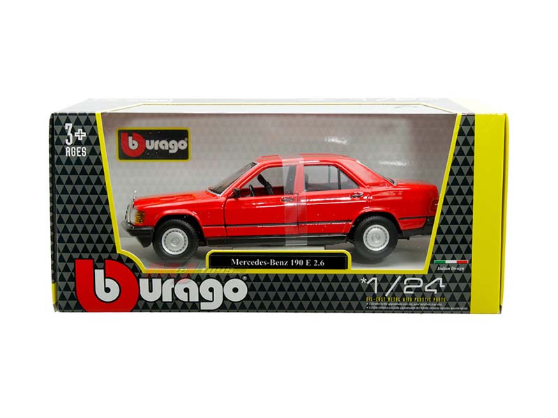 Mercedes-Benz 190 E 2.6 – Red Diecast 1:24 Scale Model - Bburago 21103RD