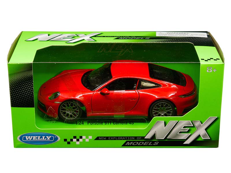 Porsche 911 Carrera 4S - Red w/ Gray Wheels (NEX Models) Diecast 1:24 Scale Model - Welly 24099RD