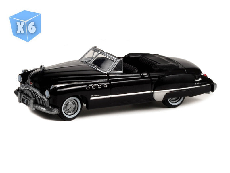 6 PACK 1949 Buick Roadmaster Convertible (Black Bandit Series 27) Diecast 1:64 Scale Model - Greenlight 28110A