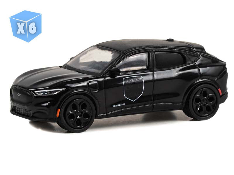 6 PACK 2023 Ford Mustang Mach-E GT - Black Bandit Police (Black Bandit Series 28) Diecast 1:64 Scale Models - Greenlight 28130F