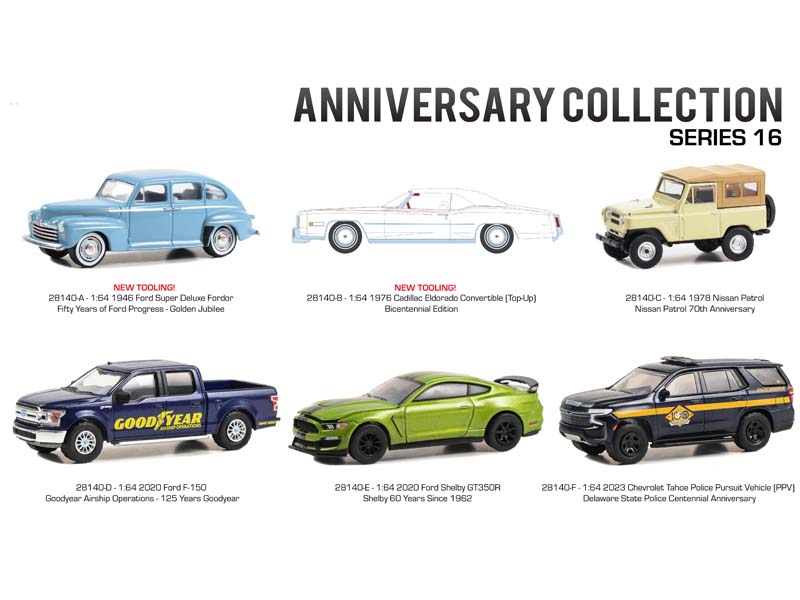 PRE-ORDER (Anniversary Collection Series 16) SET OF 6 Diecast 1:64 Scale Models - Greenlight 28140