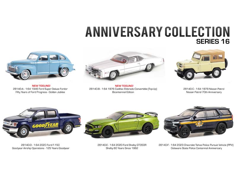 (Anniversary Collection Series 16) SET OF 6 Diecast 1:64 Scale Models - Greenlight 28140