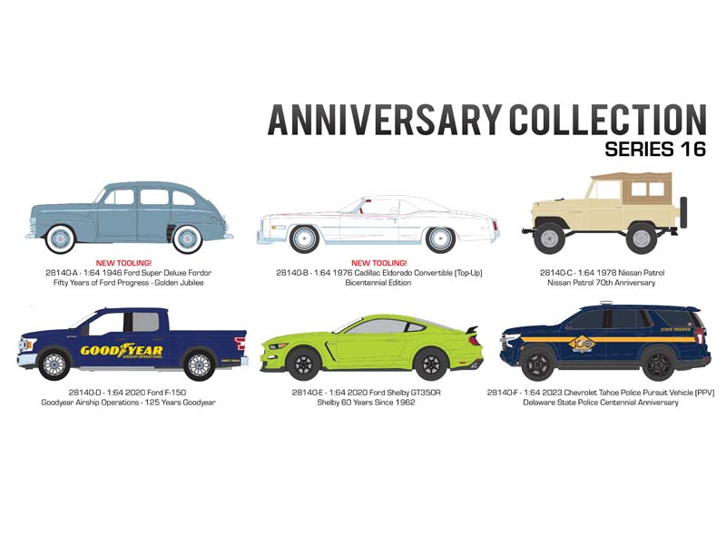 (Anniversary Collection Series 16) SET OF 6 Diecast 1:64 Scale Models - Greenlight 28140