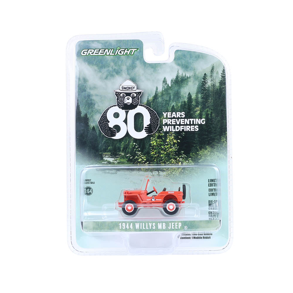 RAW CHASE 1944 Willys MB - Smokey Bear 80th Anniversary (Anniversary Collection Series 17) Diecast 1:64 Scale Model - Greenlight 28160A