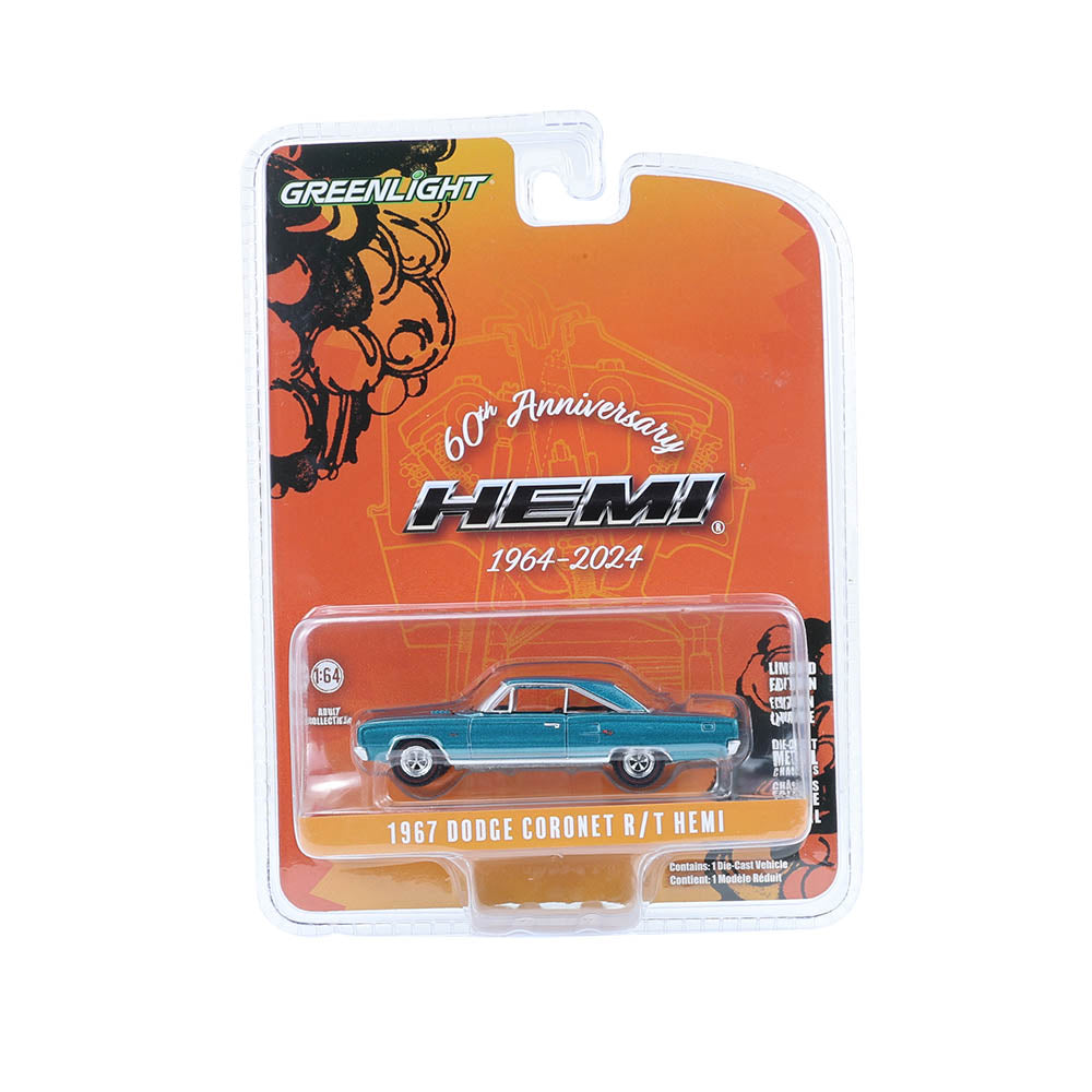 48 PACK 1967 Dodge Coronet R/T Hemi - Medium Turquoise (Anniversary Collection Series 17) Diecast 1:64 Scale Model - Greenlight 28160C
