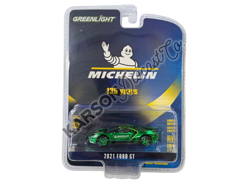 GREEN CHROME CHASE 2021 Ford GT - Michelin 135th Anniversary (Anniversary Collection Series 17) Diecast 1:64 Scale Model - Greenlight 28160F