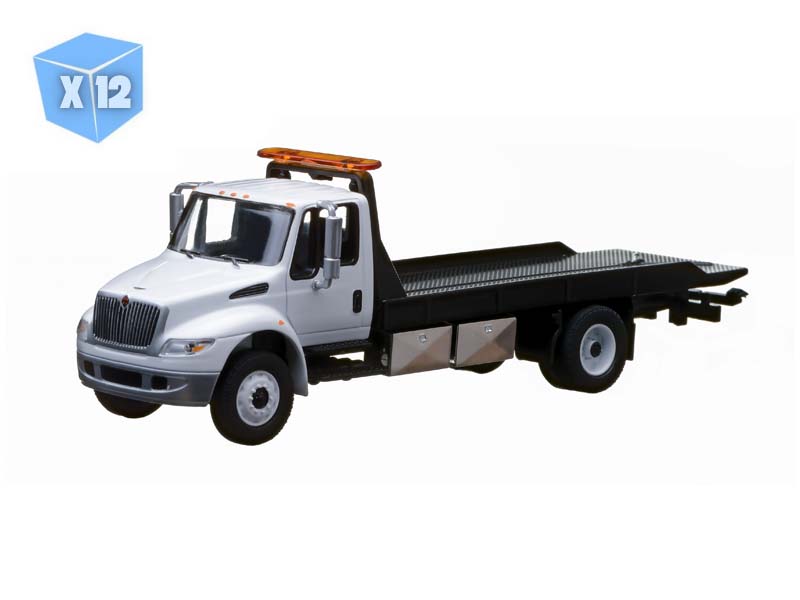 PRE-ORDER - 12 PACK 2013 International Durastar 4400 Flatbed - White Body w/ Black Bed Diecast 1:64 Scale Model - Greenlight 29766