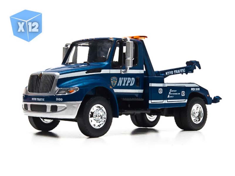 PRE-ORDER - 12 PACK 2013 International Durastar 4400 NYPD Tow Truck - Blue & White Diecast 1:64 Scale Model - Greenlight 29767