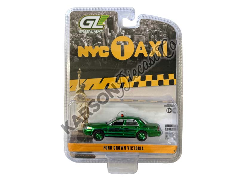 CHROME CHASE 2011 Ford Crown Victoria NYC Taxi Diecast 1:64 Scale Model - Greenlight 29773