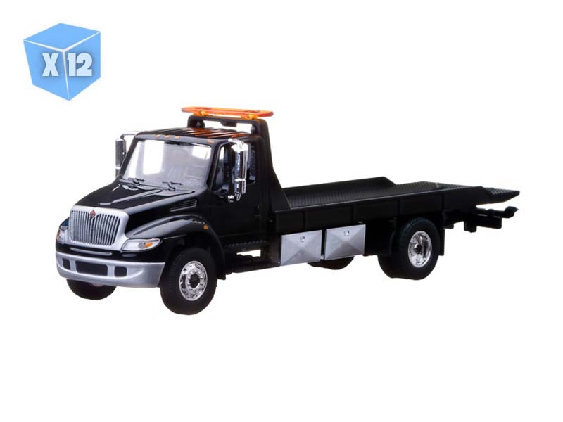 PRE-ORDER - 12 PACK 2013 International Durastar 4400 Flatbed - Black Diecast 1:64 Scale Model - Greenlight 29775