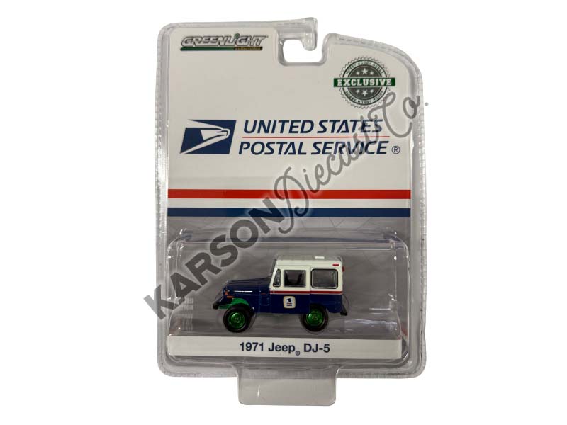 CHASE 1971 Jeep DJ-5 - USPS United States Postal Service Blue w/ White Roof Diecast 1:64 Scale Model - Greenlight 29998
