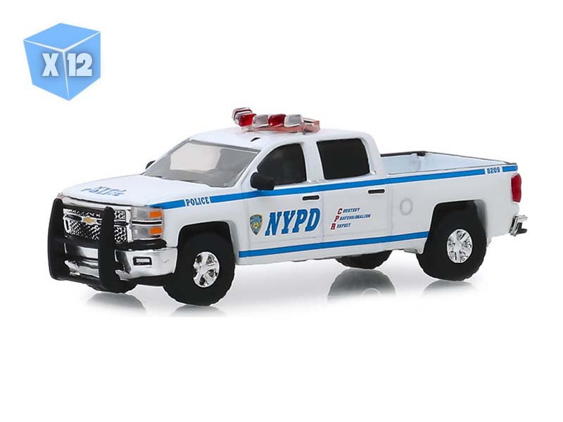 12 PACK 2015 Chevrolet Silverado - New York City Police Dept NYPD Diecast 1:64 Scale Model - Greenlight 30093