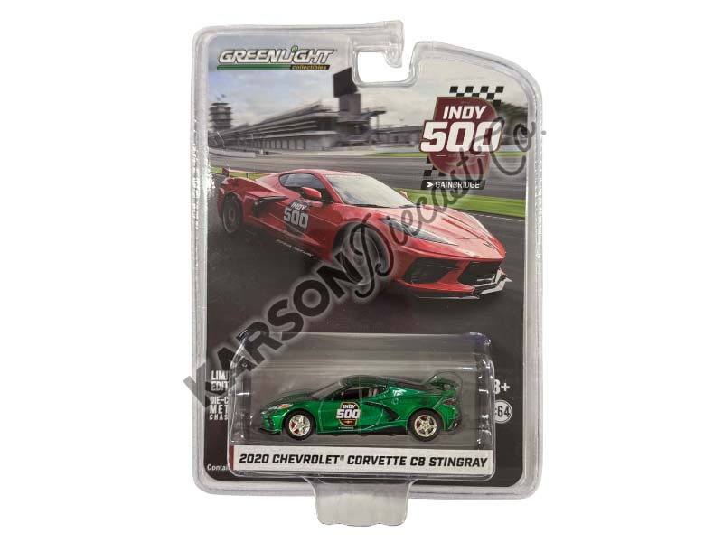 GREEN CHASE 2020 Chevrolet Corvette C8 Stingray Coupe - Indianapolis 500 Official Pace Car Diecast 1:64 Scale Model - Greenlight 30227