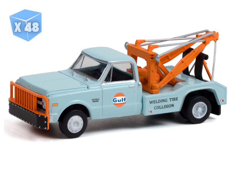 48 PACK 1969 Chevrolet C-30 Dually Wrecker Tow Truck - Gulf Oil Welding Tire Collision Diecast 1:64 Model - Greenlight 30275