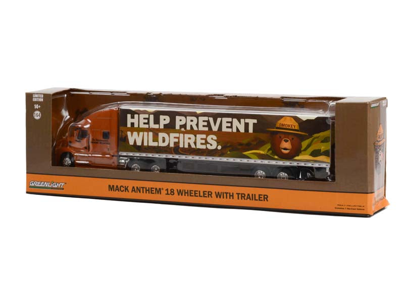 Mack Anthem 18 Wheeler Tractor-Trailer Smokey Bear Only You Can Prevent Wildfires (Hobby Exclusive) Diecast 1:64 Scale Model - Greenlight 30323
