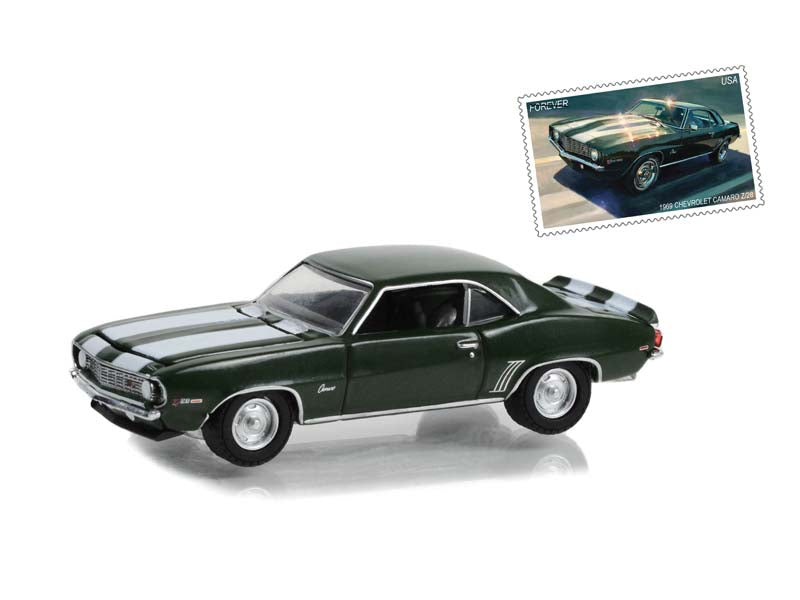 1969 Chevrolet Camaro Z/28 - (USPS) 2022 Pony Car Stamp Collection by Artist Tom Fritz (Hobby Exclusive) Diecast 1:64 Scale Model - Greenlight 30372