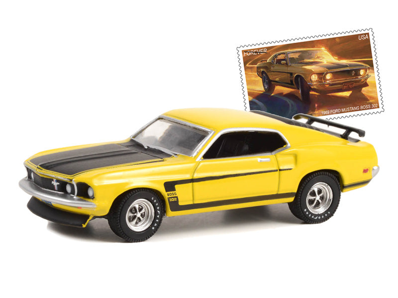 1969 Ford Mustang Boss 302 - USPS 2022 Pony Car Stamp Collection Tom Fritz (Hobby Exclusive) Diecast 1:64 Scale Model - Greenlight 30373