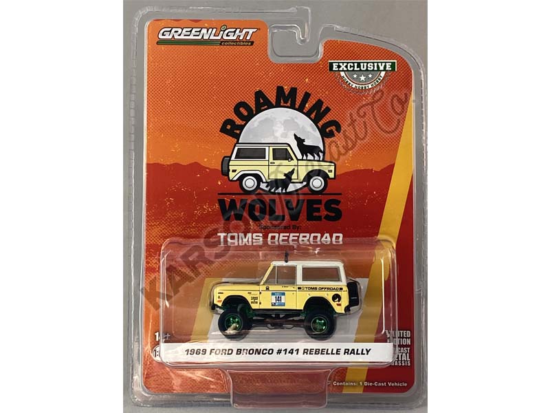 CHASE 1969 Ford Bronco #141 Rebelle Rally - Toms Offroad Roaming Wolves (Hobby Exclusive) Diecast 1:64 Scale Model - Greenlight 30389