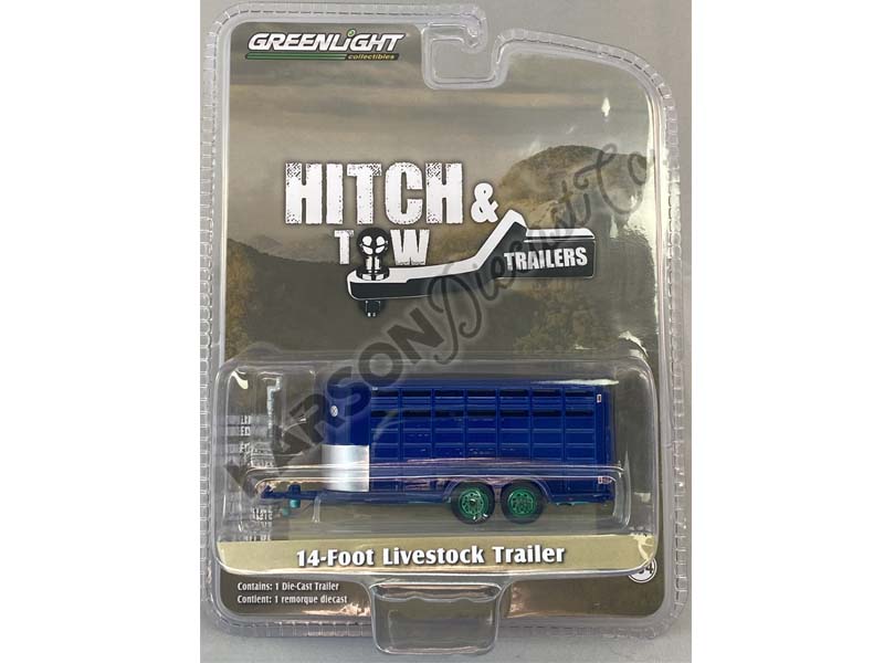 CHASE Hitch & Tow Trailers - 14-Foot Livestock Trailer - Dark Blue (Hobby Exclusive) Diecast 1:64 Scale Model - Greenlight 30425