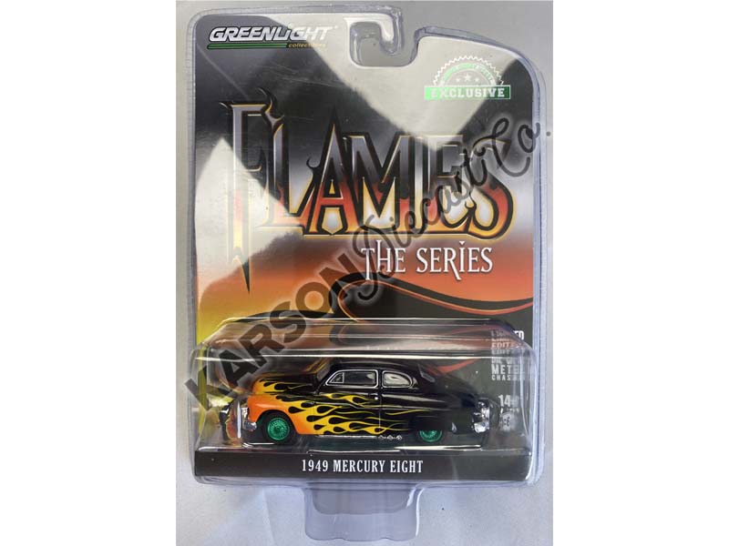 CHASE 1949 Mercury Eight 2-Door Coupe - Black w/ Flames (Hobby Exclusive) Diecast 1:64 Scale Model - Greenlight 30435