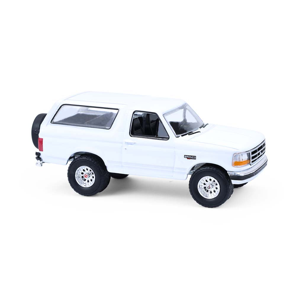 GREEN CHROME CHASE 1993 Ford Bronco XLT Oxford White Diecast 1:64 Scale Model - Greenlight 30452
