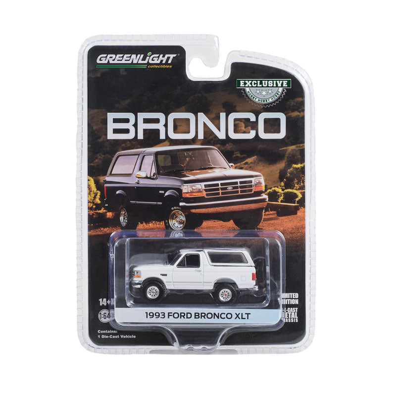 GREEN CHROME CHASE 1993 Ford Bronco XLT Oxford White Diecast 1:64 Scale Model - Greenlight 30452