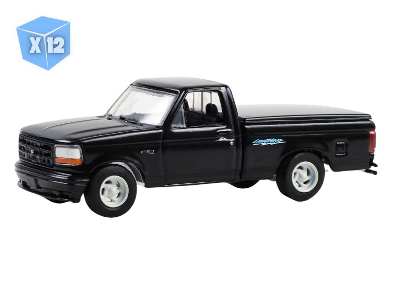 PRE-ORDER - 12 PACK 1994 Ford F-150 SVT Lightning w/ Tonneau Bed Cover - Black Diecast 1:64 Scale Model - Greenlight 30469