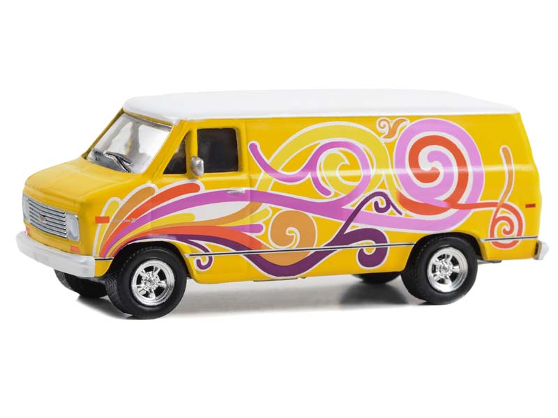 CHASE 1976 Chevrolet G20 Custom Van Yellow w/ Swirls - Vannin' (Hobby Exclusive) Diecast 1:64 Scale Model - Greenlight 30476