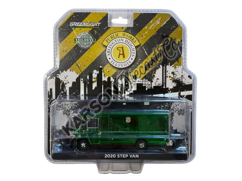 GREEN CHROME CHASE 2020 Step Van w/ Traffic Cone Mounts - Village of Arlington Heights Diecast 1:64 Scale Model - Greenlight 30491