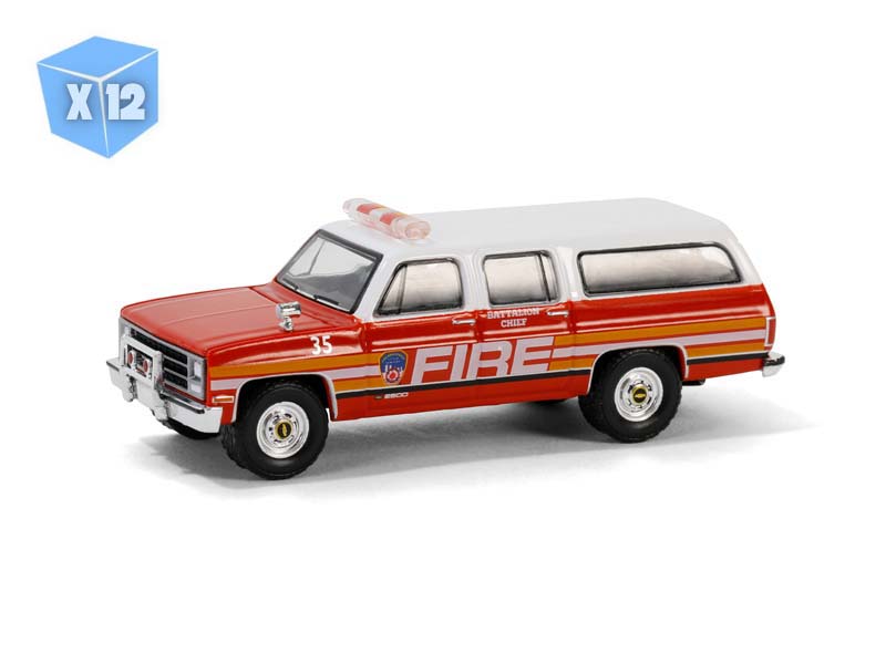12 PACK 1991 Chevrolet Suburban – FDNY Battalion Chief Diecast 1:64 Scale Model - Greenlight 30501