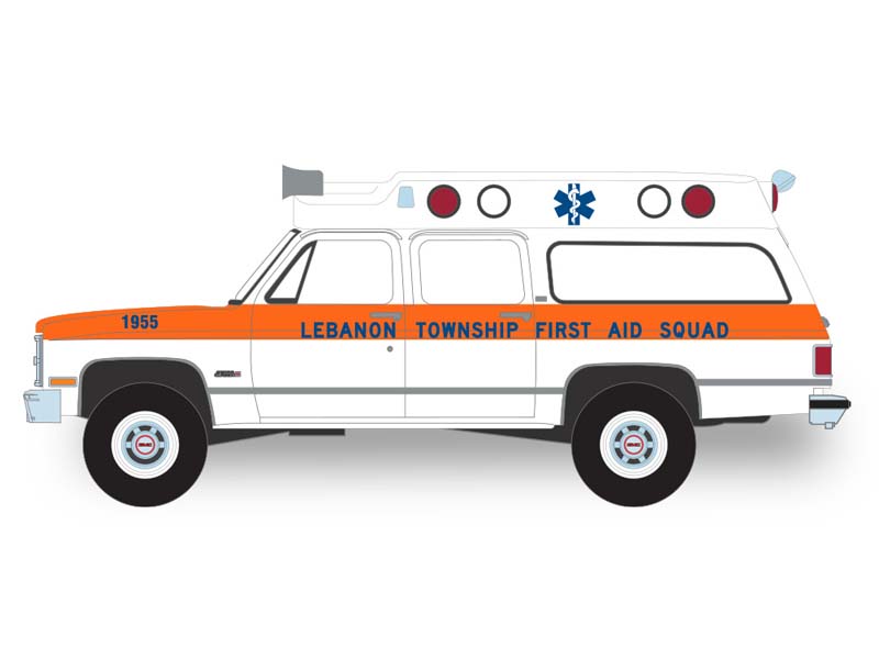 PRE-ORDER - 12 PACK 1984 GMC Suburban 2500 Sierra Classic Ambulance - Lebanon Township, New Jersey First Aid Squad Diecast 1:64 Scale Model - Greenlight 30509
