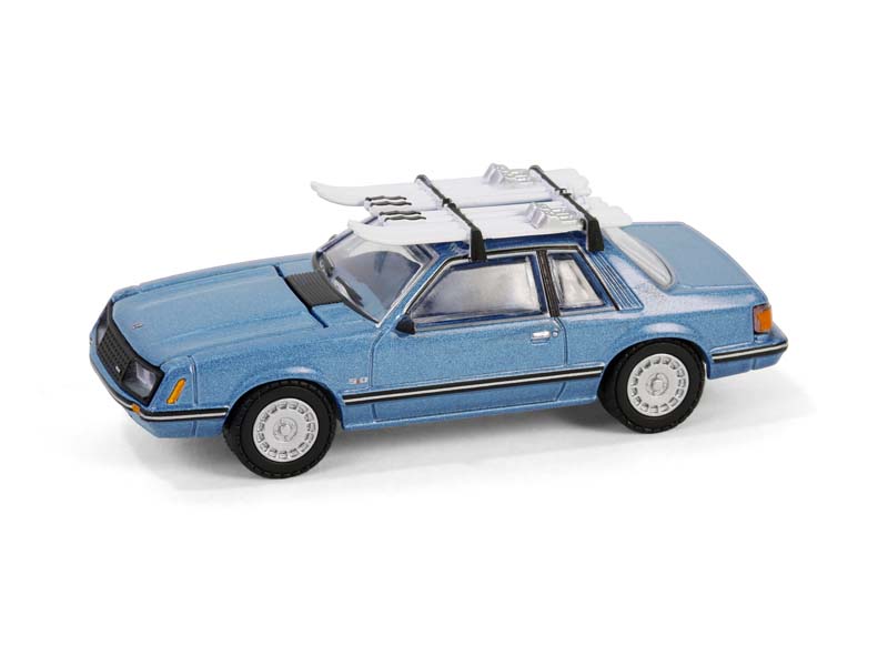 PRE-ORDER 1981 Ford Mustang Ghia Coupe w/ Ski Roof Rack – Medium Blue Glow (Hobby Exclusive) Diecast 1:64 Scale Model - Greenlight 30510