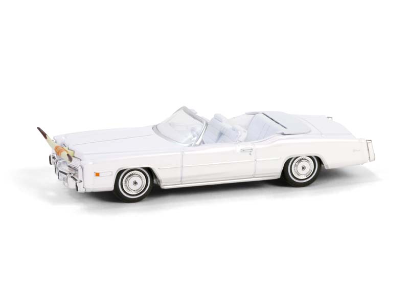 CHASE 1976 Cadillac Eldorado Convertible – White w/ Bull Horns Hood Ornament Diecast 1:64 Scale Model - Greenlight 30523