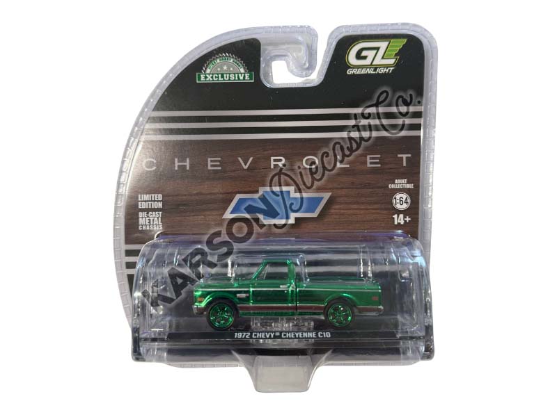 CHROME CHASE 1972 Chevy Cheyenne C10 – Black Diecast 1:64 Scale Model - Greenlight 30546