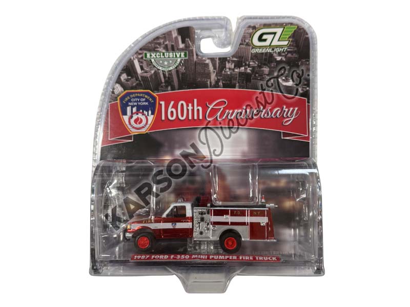 CHROME CHASE 1987 Ford F-350 Mini Pumper Fire Truck – FDNY 160th Anniversary Edition Diecast 1:64 Scale Model - Greenlight 30550