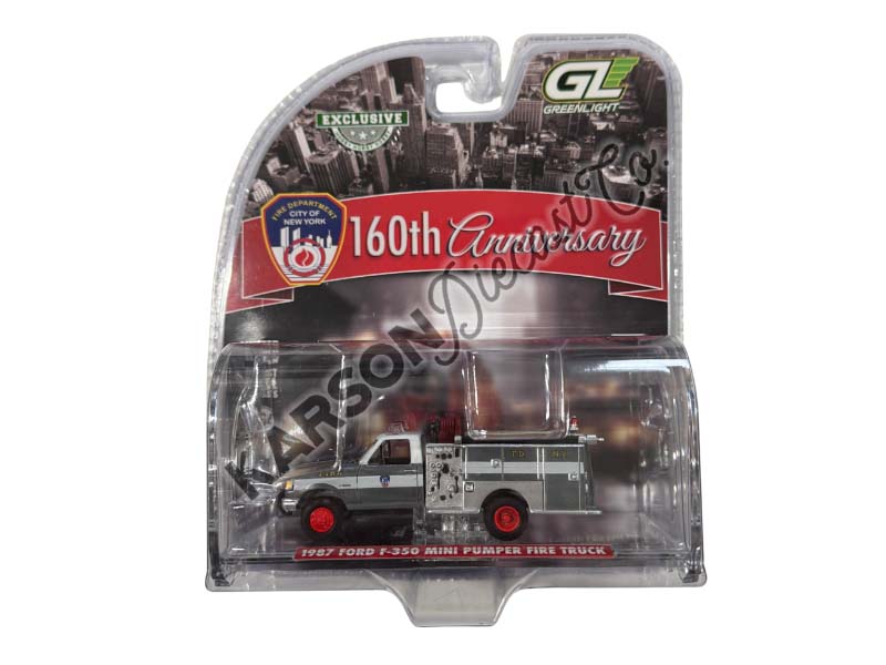 RAW CHASE 1987 Ford F-350 Mini Pumper Fire Truck – FDNY 160th Anniversary Edition Diecast 1:64 Scale Model - Greenlight 30550