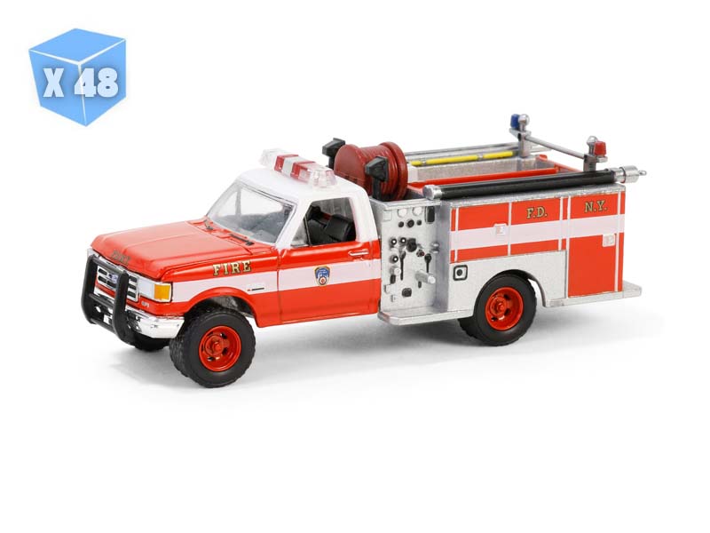 48 PACK 1987 Ford F-350 Mini Pumper Fire Truck – FDNY 160th Anniversary Edition Diecast 1:64 Scale Model - Greenlight 30550