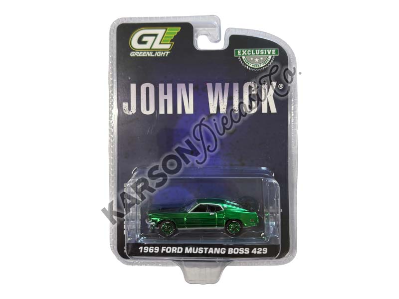 CHROME CHASE 1969 Ford Mustang BOSS 429 Silver Chrome Edition - John Wick 2014 Diecast 1:64 Scale Model - Greenlight 30557