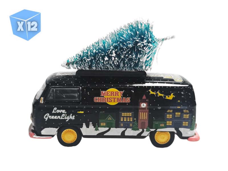 PRE-ORDER - 12 PACK Volkswagen Type 2 Panel Van w/ Tree Accessory (Christmas 2025 Limited Edition) Diecast 1:64 Scale Model - Greenlight 30564A