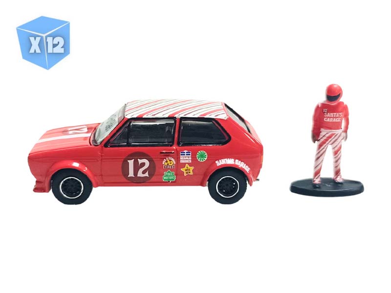 PRE-ORDER - 12 PACK 1975 Volkswagen Golf GTI Widebody w/ Race Car Figure (Christmas 2025 Limited Edition) Diecast 1:64 Scale Model - Greenlight 30564C