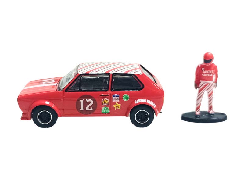 PRE-ORDER 1975 Volkswagen Golf GTI Widebody w/ Race Car Figure (Christmas 2025 Limited Edition) Diecast 1:64 Scale Model - Greenlight 30564C