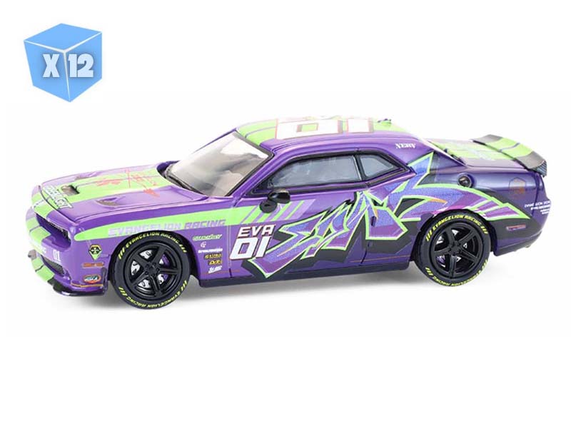 PRE-ORDER - 12 PACK Dodge Challenger SRT Hellcat (EVA RT Test Type-01 - Evangelion Racing) Diecast 1:64 Scale Model - Greenlight 30575