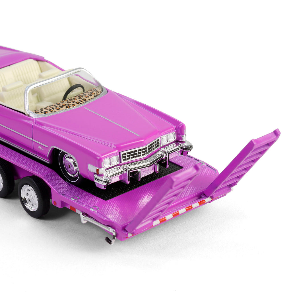 CHROME CHASE 1974 Cadillac Eldorado Convertible w/ 1972 Chevrolet C30 & Car Hauler (Hollywood Hitch & Tow Series 13) Diecast 1:64 Scale Model - Greenlight 31180C