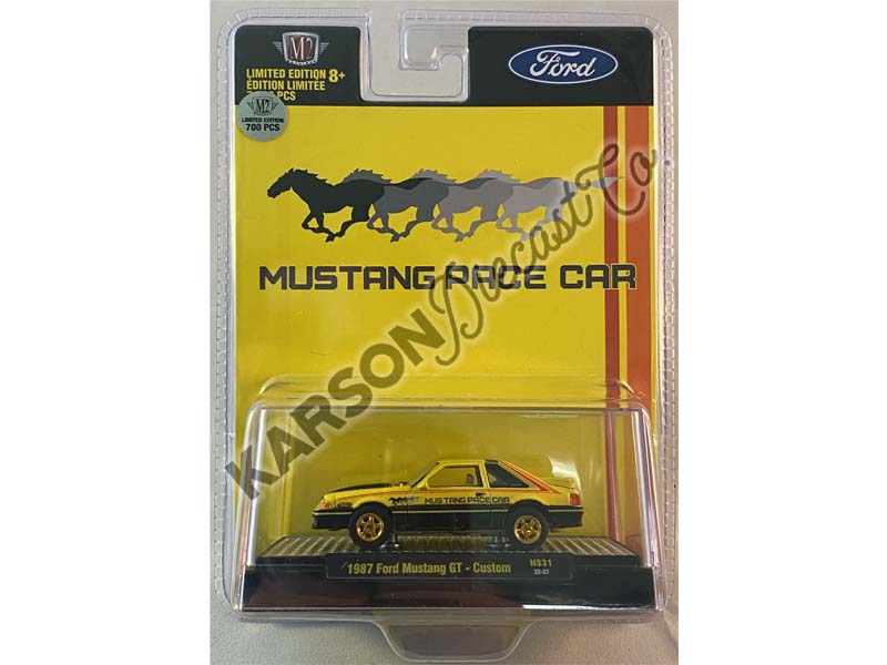CHASE 1987 Ford Mustang GT Custom Pace Car (Hobby Exclusive Auto-Thentics) Diecast 1:64 Scale Model - M2 Machines 31500-HS31
