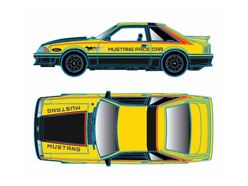 CHASE 1987 Ford Mustang GT Custom Pace Car (Hobby Exclusive Auto-Thentics) Diecast 1:64 Scale Model - M2 Machines 31500-HS31