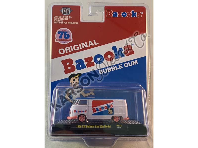 CHASE 1960 Volkswagen Delivery Van Bazooka Bubble Gum 75th Anniversary (Hobby Exclusives) Diecast 1:64 Scale Model - M2 Machines 31500-HS34