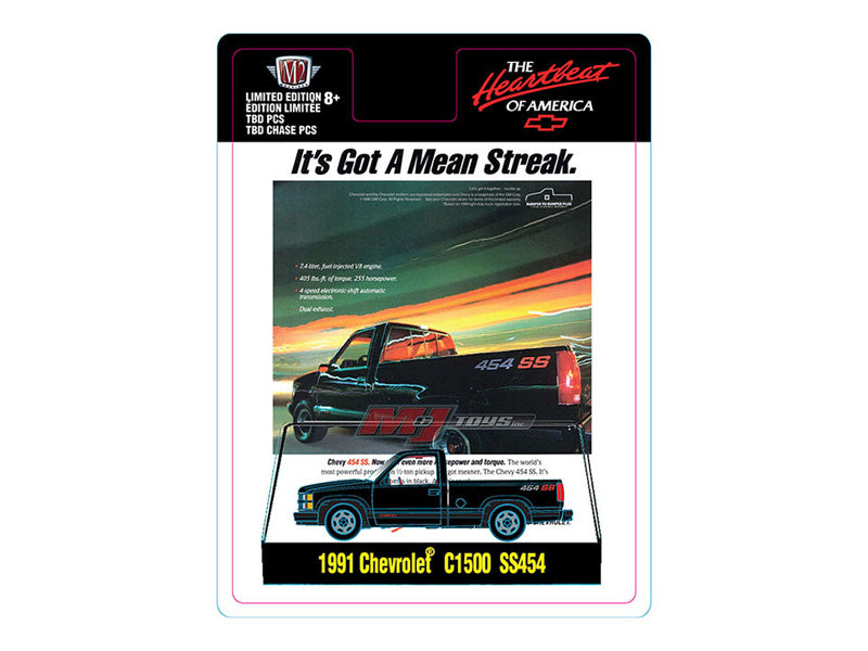 1991 Chevrolet C1500 SS 454 STOCK - Black (Hobby Exclusive) Diecast 1:64 Scale Model - M2 Machines 31500-HS42