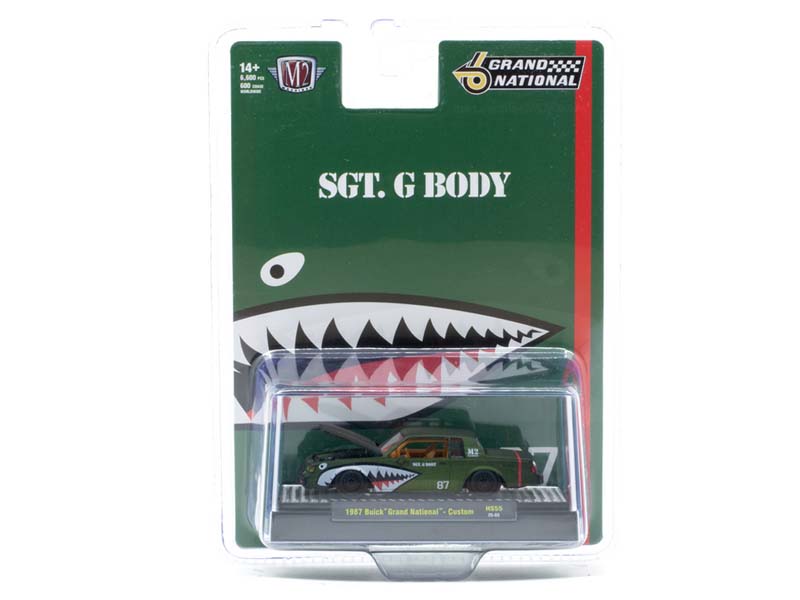 1987 Buick Grand National Shark Mouth – Primer Green Diecast 1:64 Scale Model - M2 Machines 31500-HS55