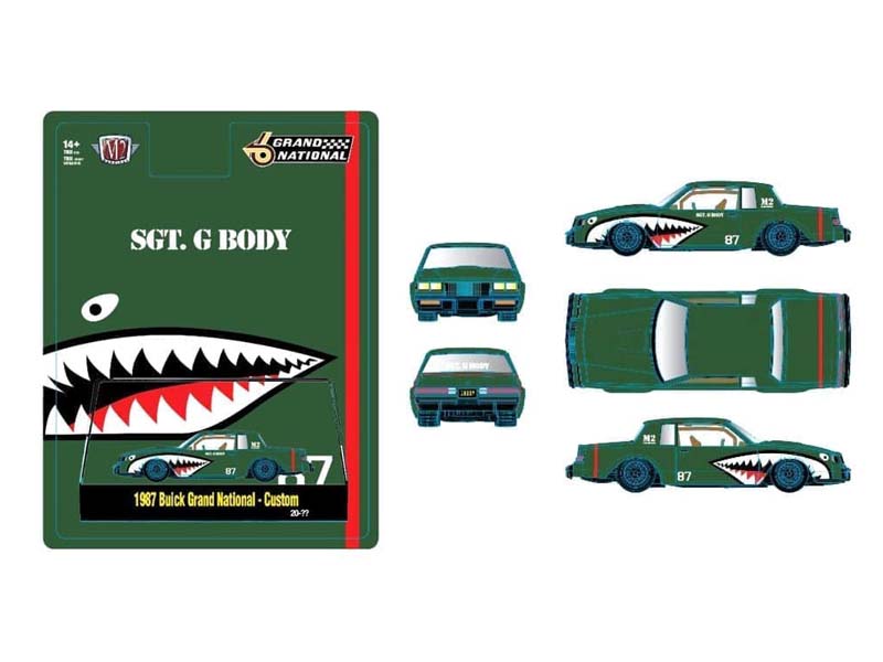 1987 Buick Grand National Shark Mouth – Primer Green Diecast 1:64 Scale Model - M2 Machines 31500-HS55